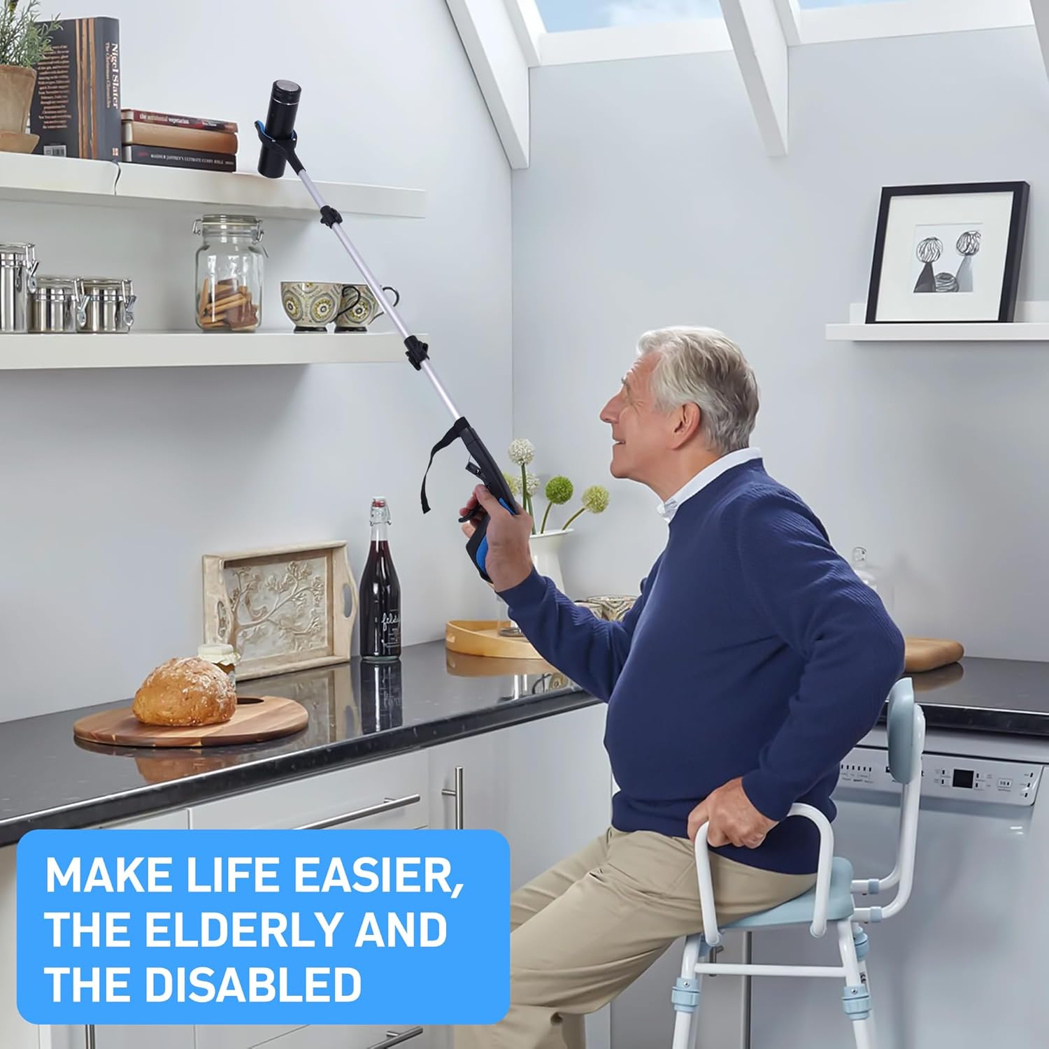 Foldable Grabber Reacher Tool for Seniors, 360 Rotating Jaw Pickup Stick with Magnet

