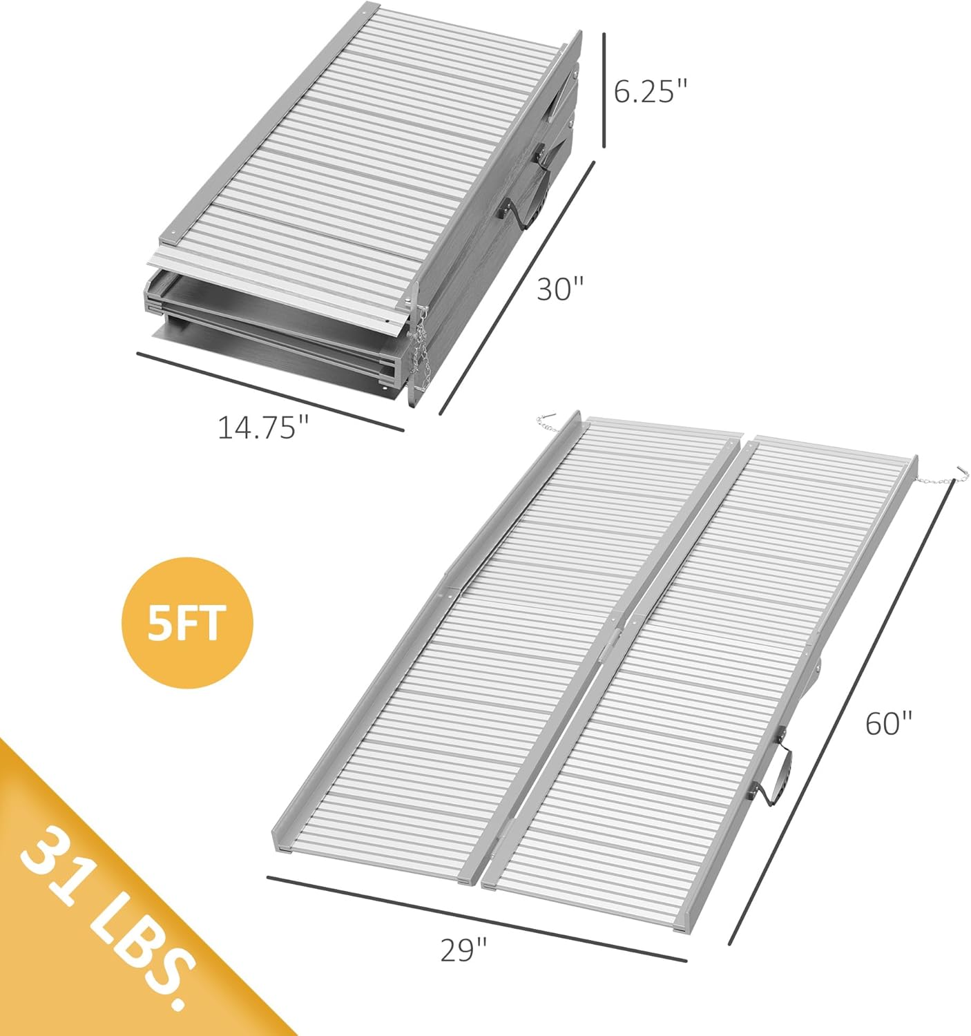 HOMCOM Foldable Aluminum Wheelchair Ramp with Non-Slip Surface and Handle, 600 lb

