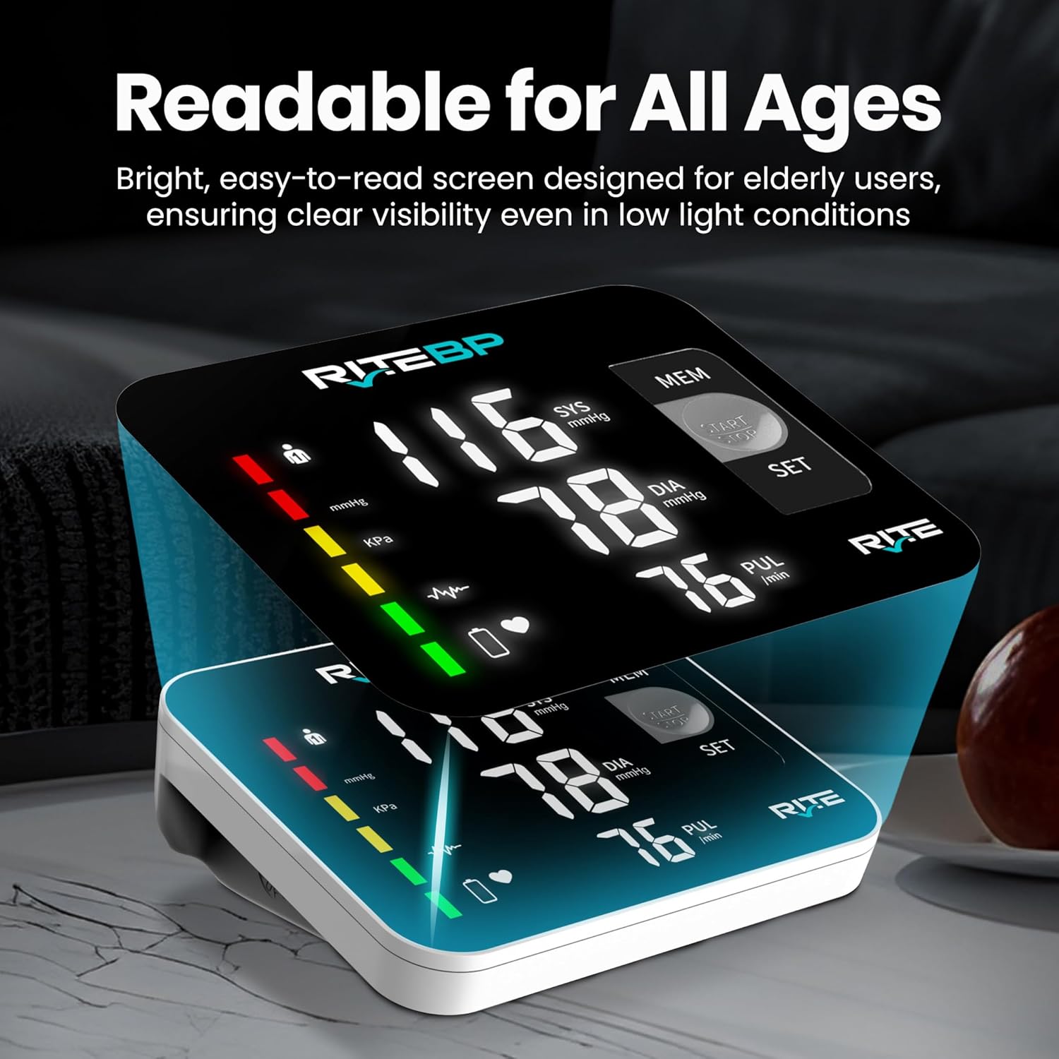 RiteBP Upper Arm Digital Blood Pressure Monitor, USB Type-C Rechargeable

