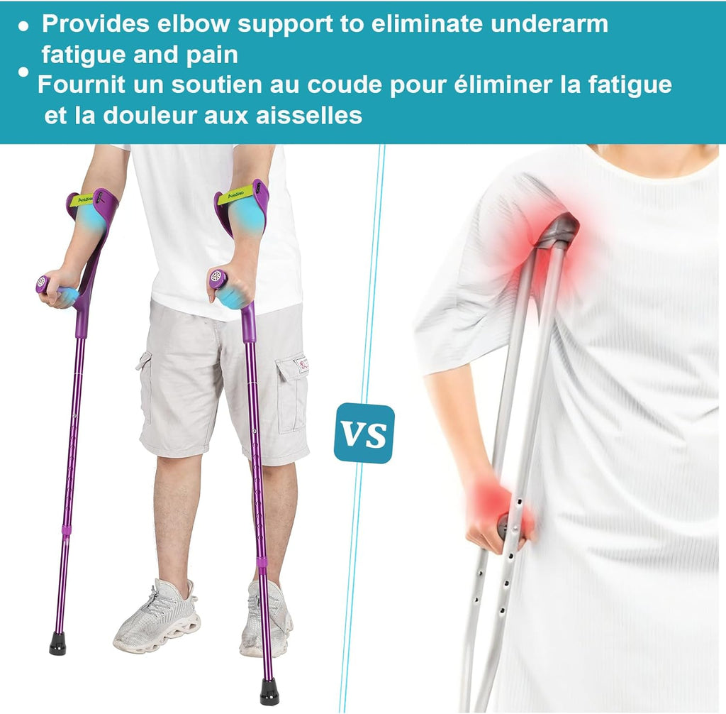 Forearm Crutches Pair Folding Forearm Crutches Anti-Drop Cuff Non-Slip Grip

