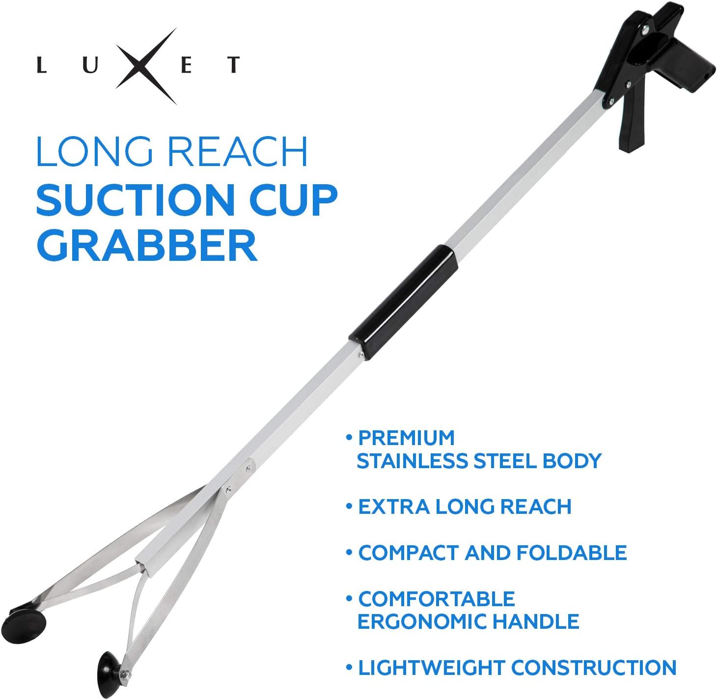 Luxet 32 in Aluminum Suction Cup Grabber Tool, Foldable Reacher Pickup Picker

