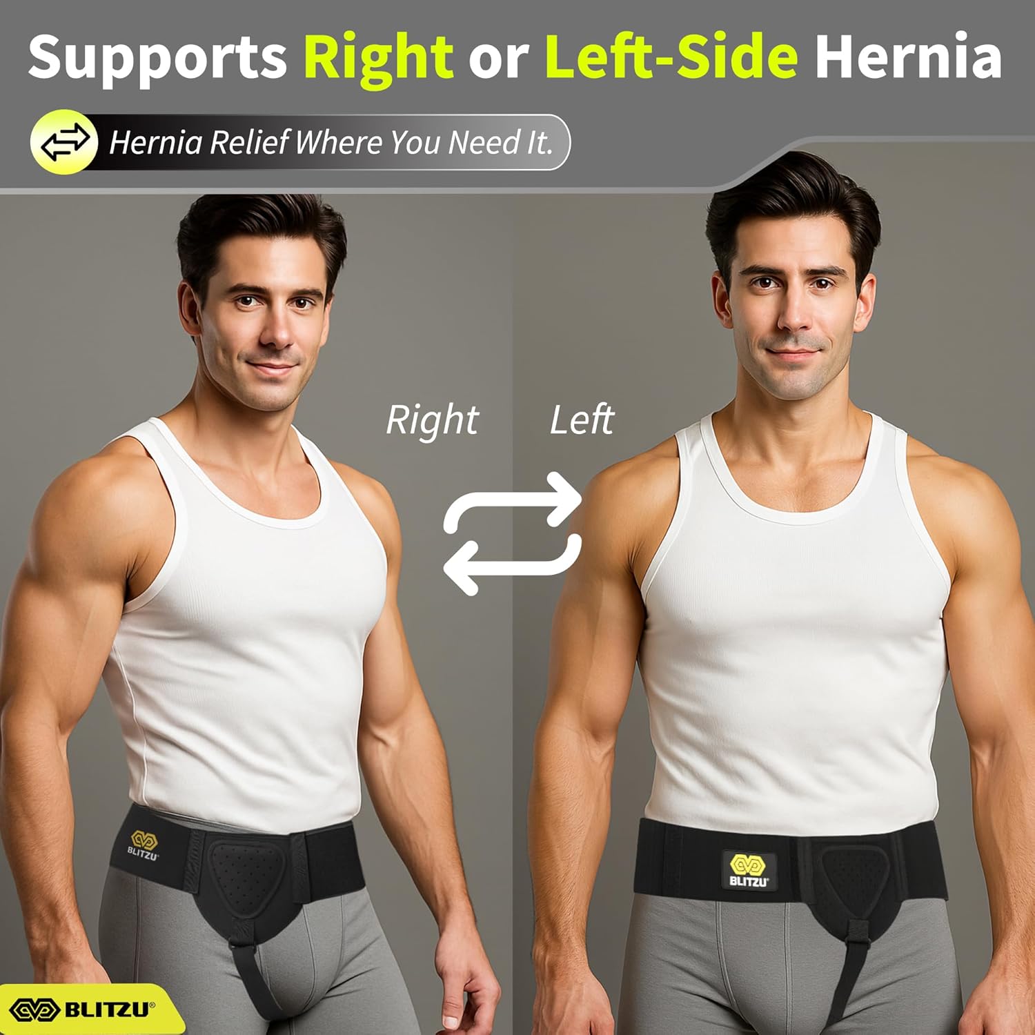 BLITZU Inguinal Hernia Support Belt for Men and Women, Adjustable Left/Right

