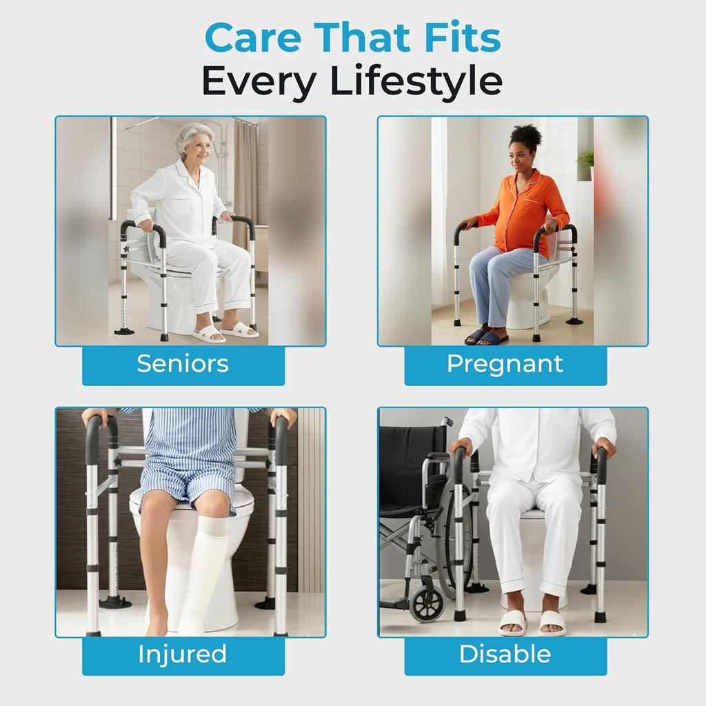 Toilet Safety Rails with Handles, Adjustable Toilet Grab Bar Frame for Seniors

