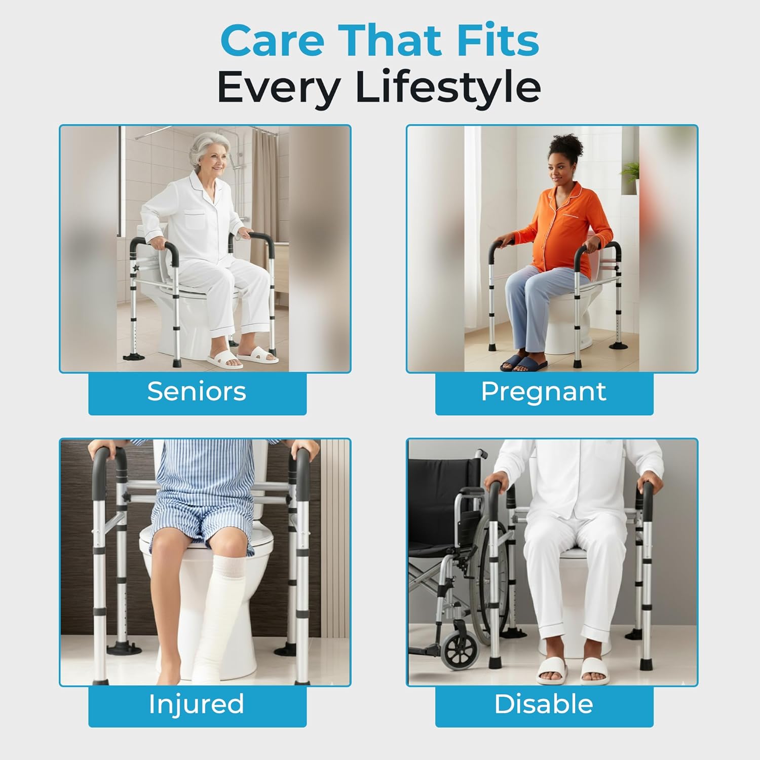 Toilet Safety Rails with Handles, Adjustable Toilet Grab Bar Frame for Seniors

