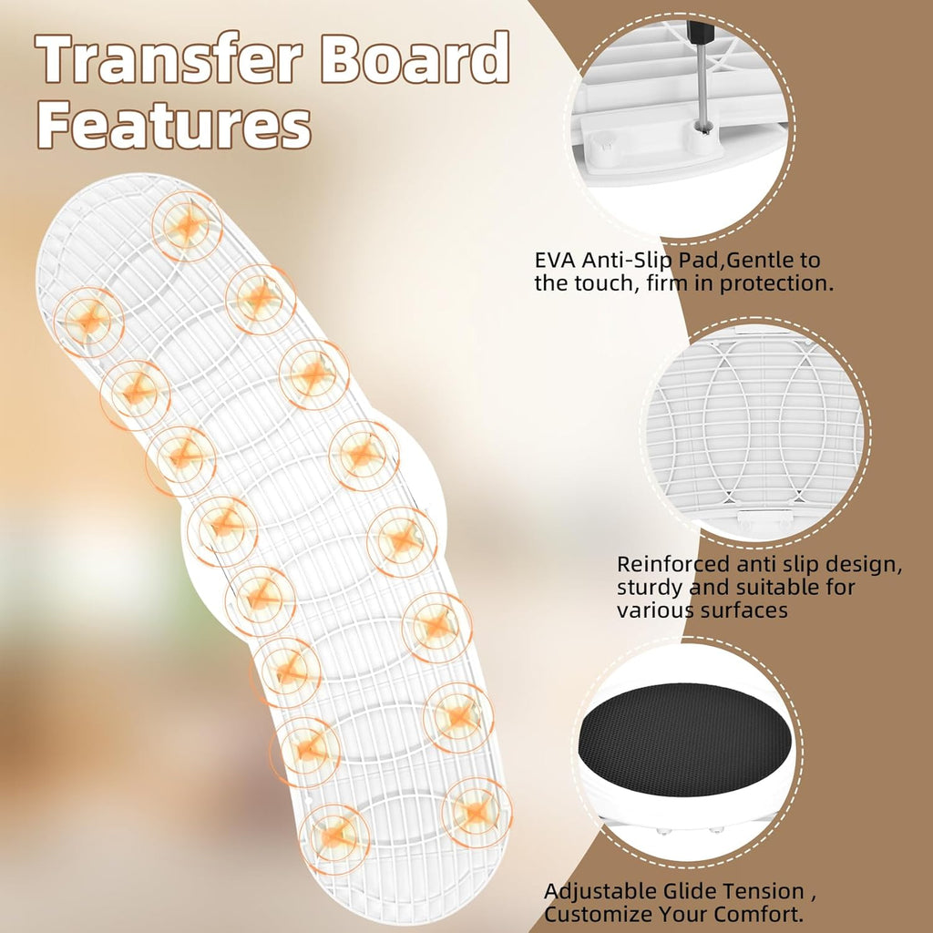 Wheelchair Transfer Board with Sliding Disc and EVA Anti-Slip Pad, 330 lb Capacity


