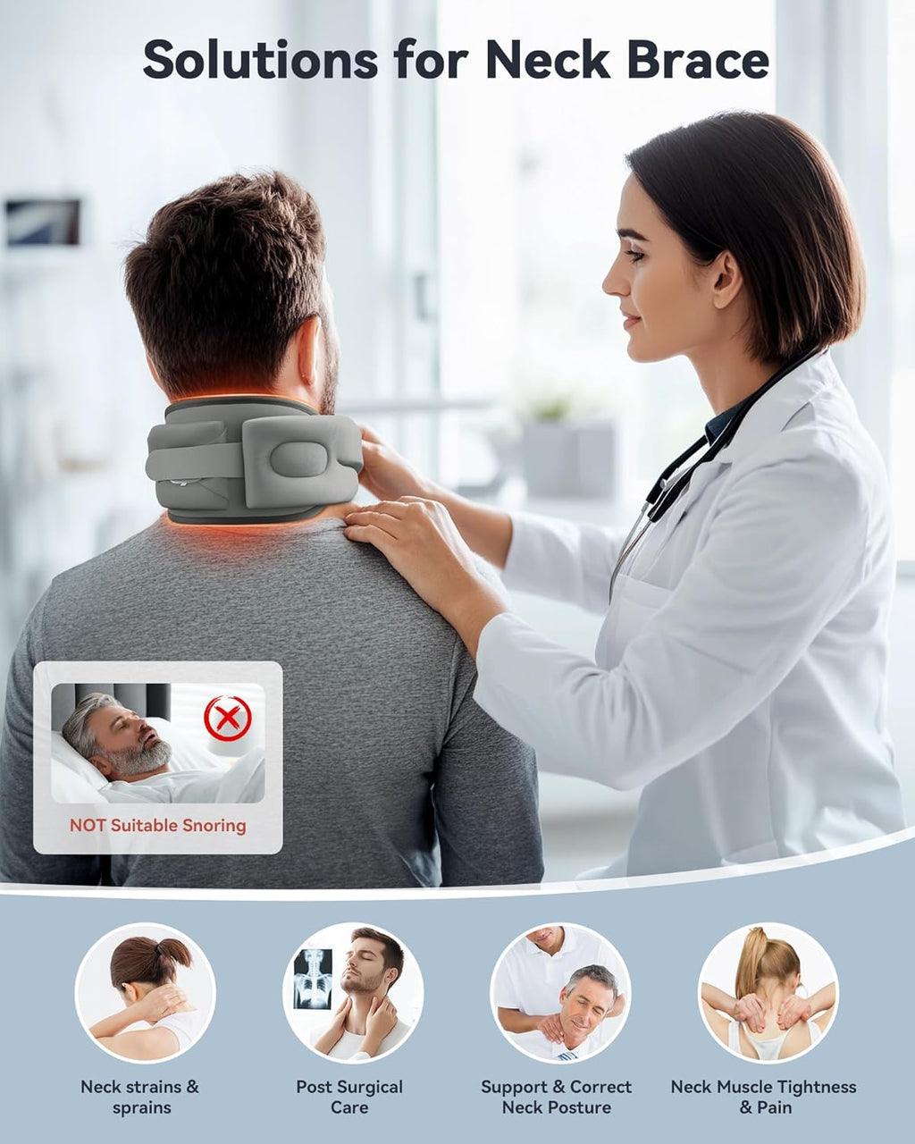 Warming Neck Brace Cervical Collar with Removable Pad and USB Neck Support

