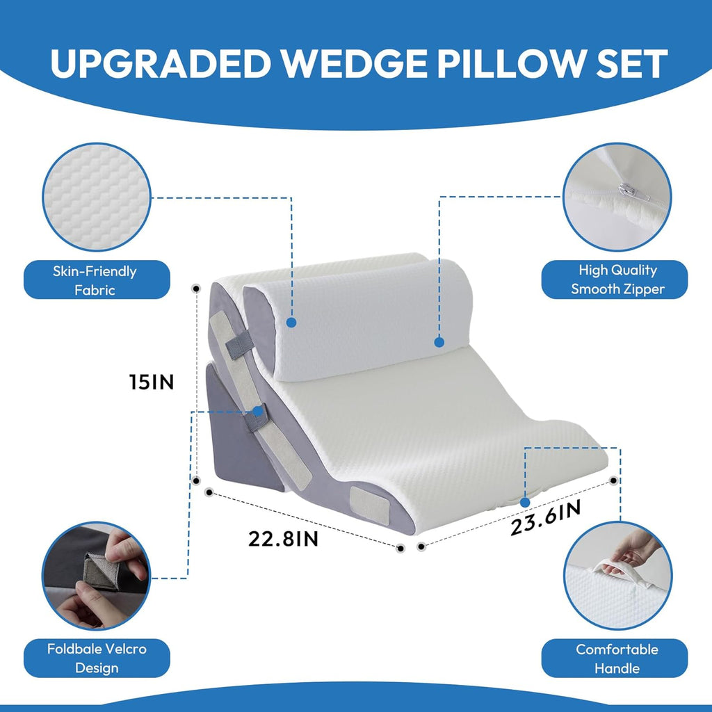 Ahpmeoa Foam Wedge Pillow Set for Bed Sitting Up, GERD, Back Pain Relief

