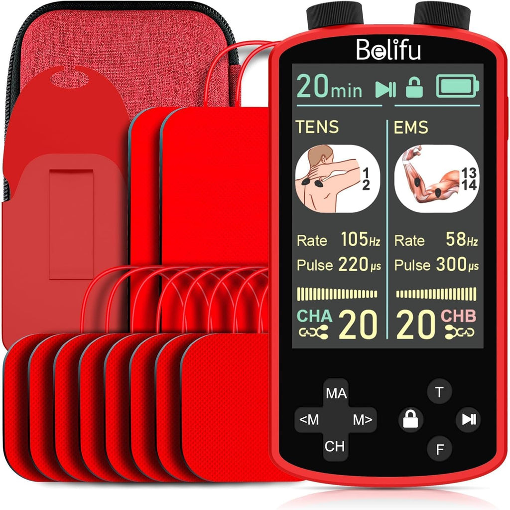 Belifu TENS EMS Muscle Stimulator for Pain Relief Therapy, 4-in-1

