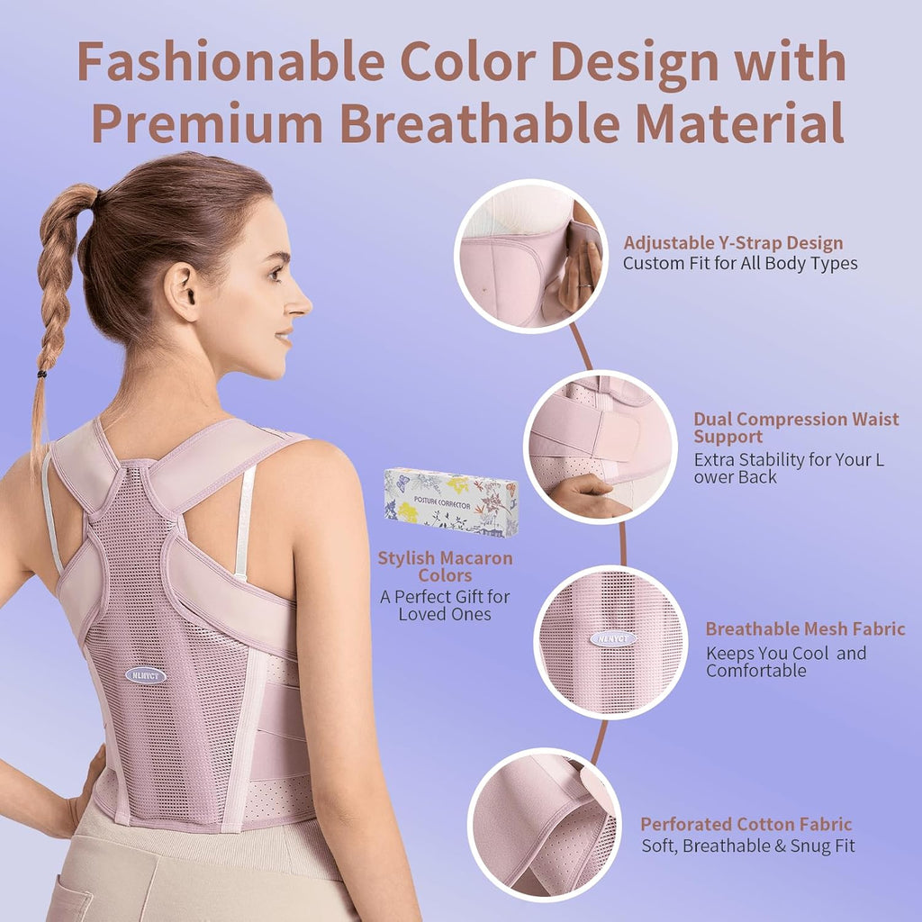 NLNYCT Posture Corrector for Women 2-in-1 Back Brace with Shoulder Support

