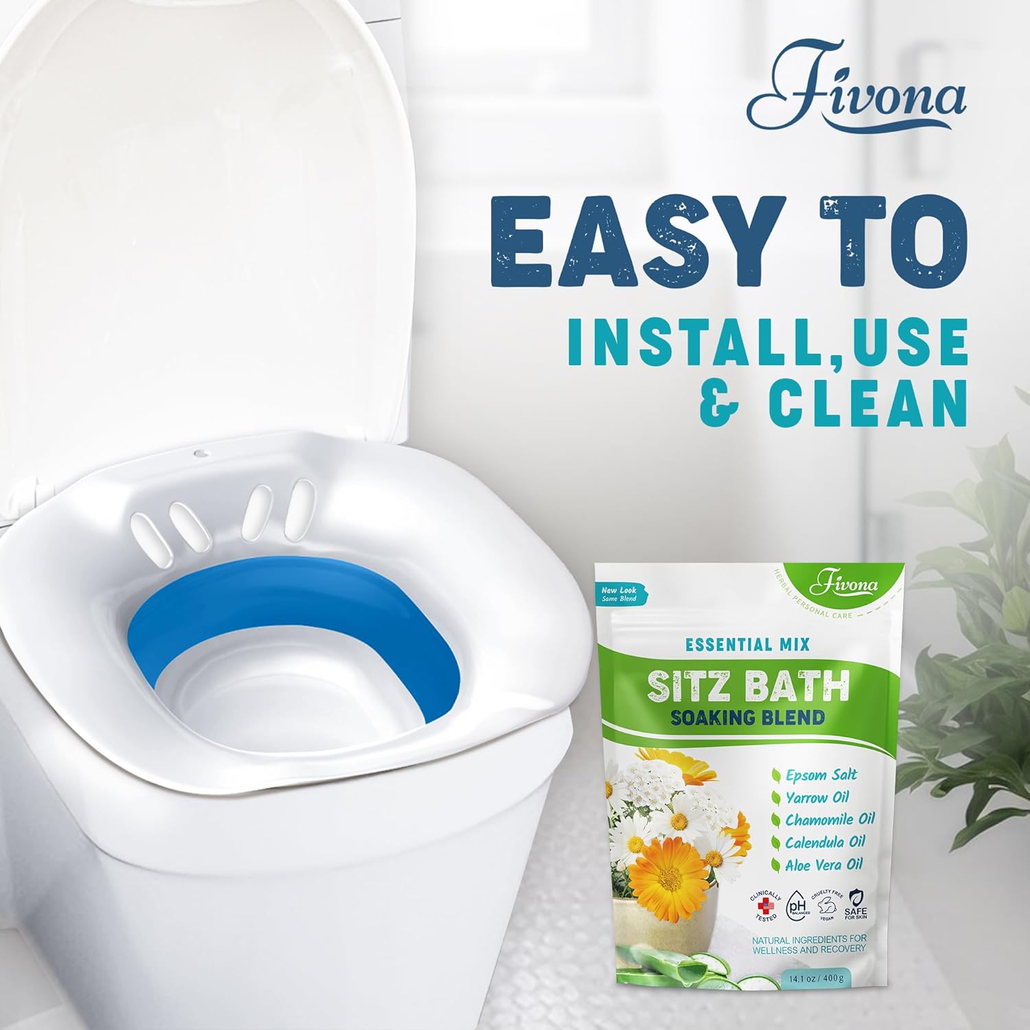 Fivona Sitz Bath Soak Kit Over Toilet Seat with Epsom Salt and Essential Oils

