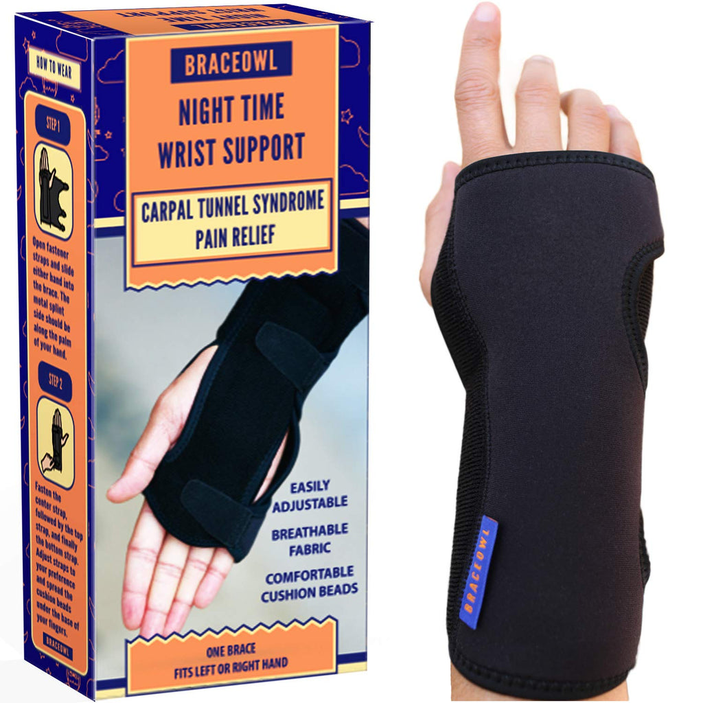BRACEOWL Adjustable Carpal Tunnel Wrist Brace Night Splint for Pain Relief

