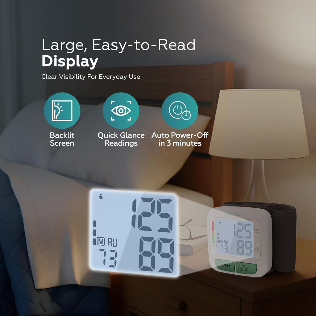 FDA Cleared Wrist Blood Pressure Monitor, Digital BP Cuff, LCD, Dual User

