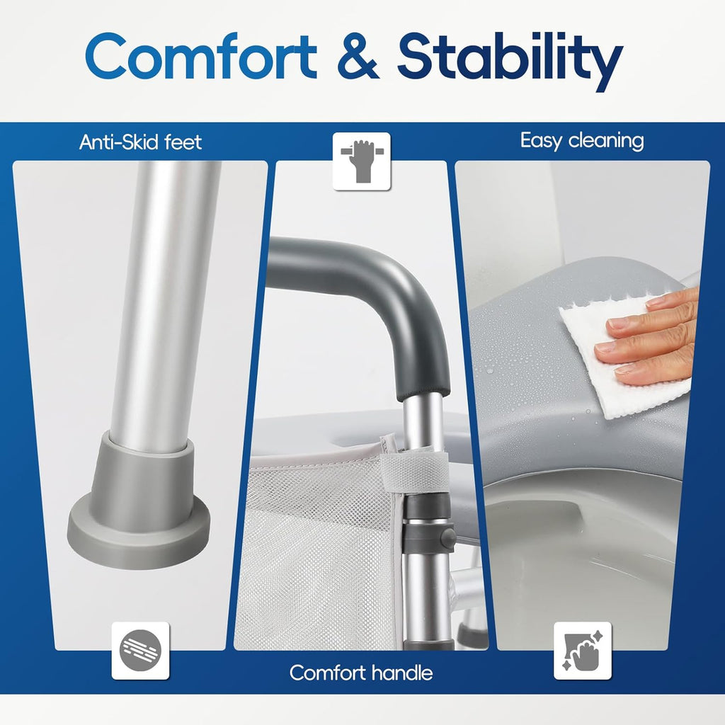 Raised Toilet Seat with Handles, Adjustable Height, 500 lb Commode Chair

