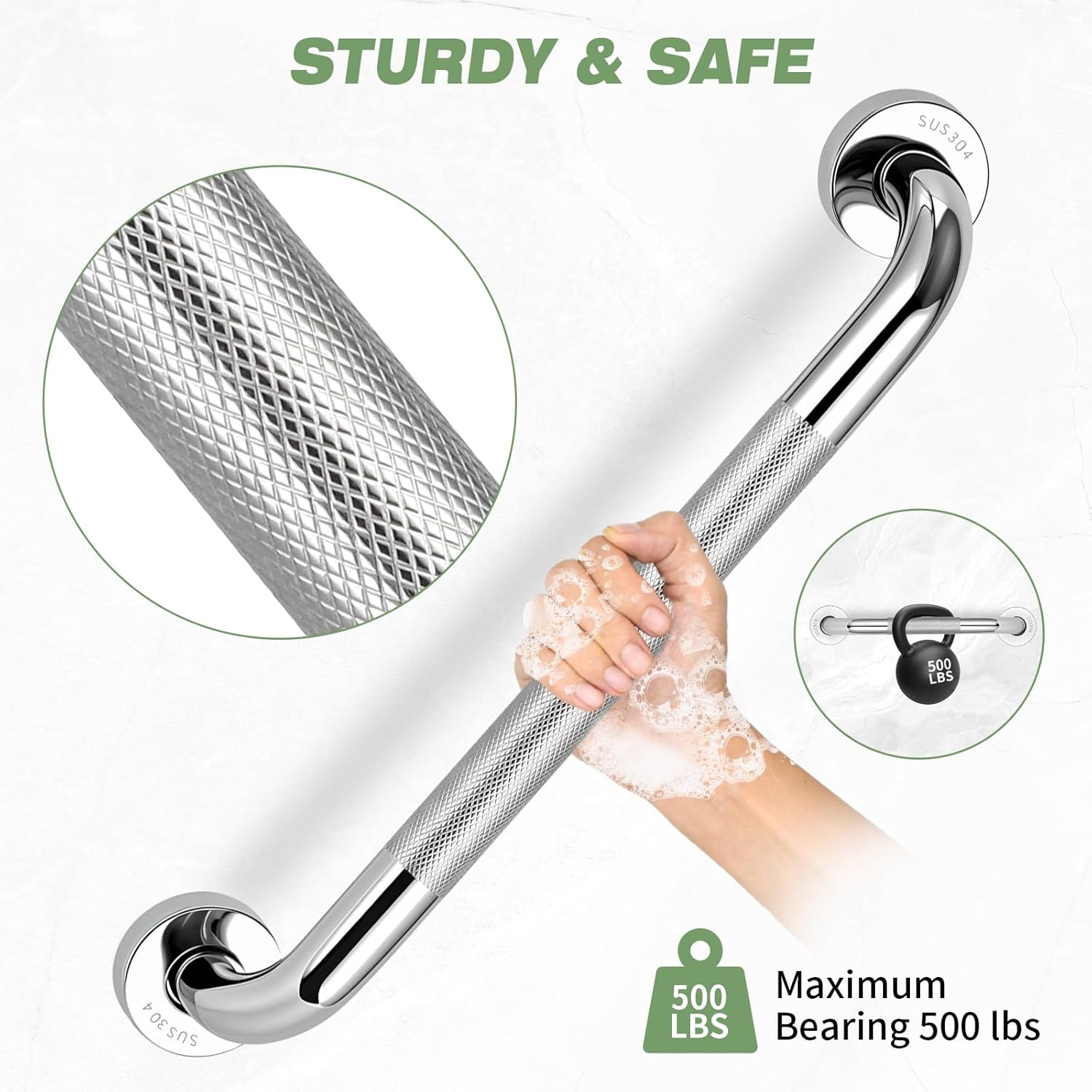 Stainless Steel Anti-Slip Grab Bar for Bathroom Shower Safety Support Handle

