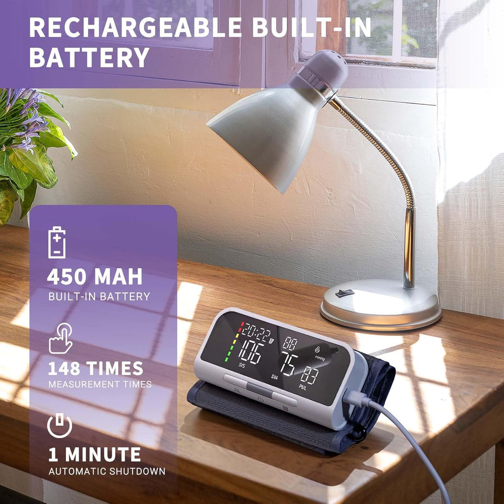 AL21 Upper Arm Bluetooth Blood Pressure Monitor, Rechargeable Digital Smart BP Machine

