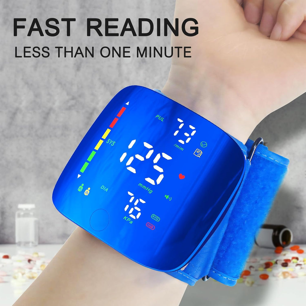Wrist Blood Pressure Monitor, Rechargeable Cuff with Large LED Display

