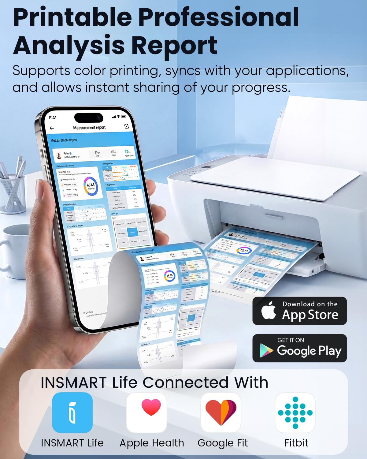 INSMART Smart Body Composition Scale with BMI, Body Fat, Muscle Mass, 8-Electrode

