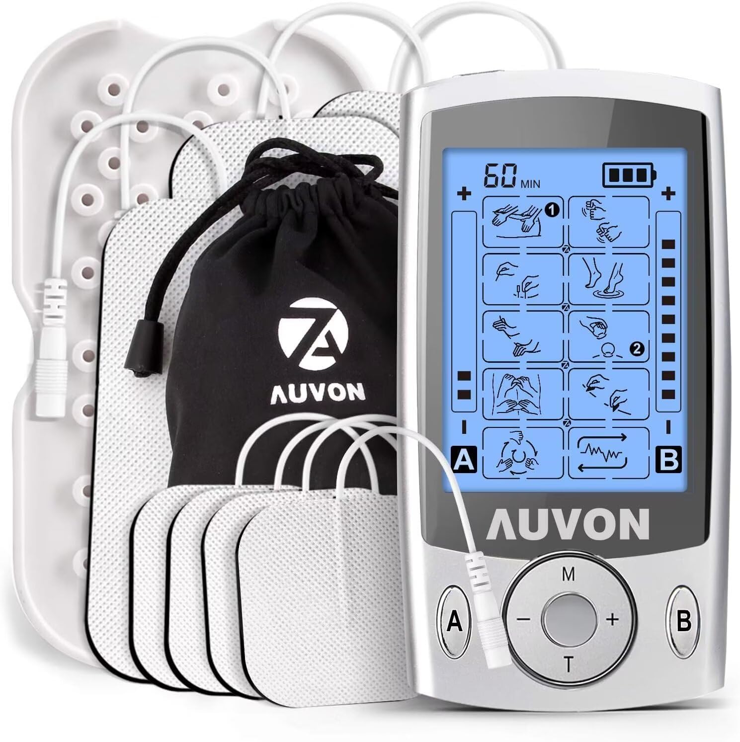 AUVON Dual Channel TENS Muscle Stimulator with 20 Modes and Electrode Pads

