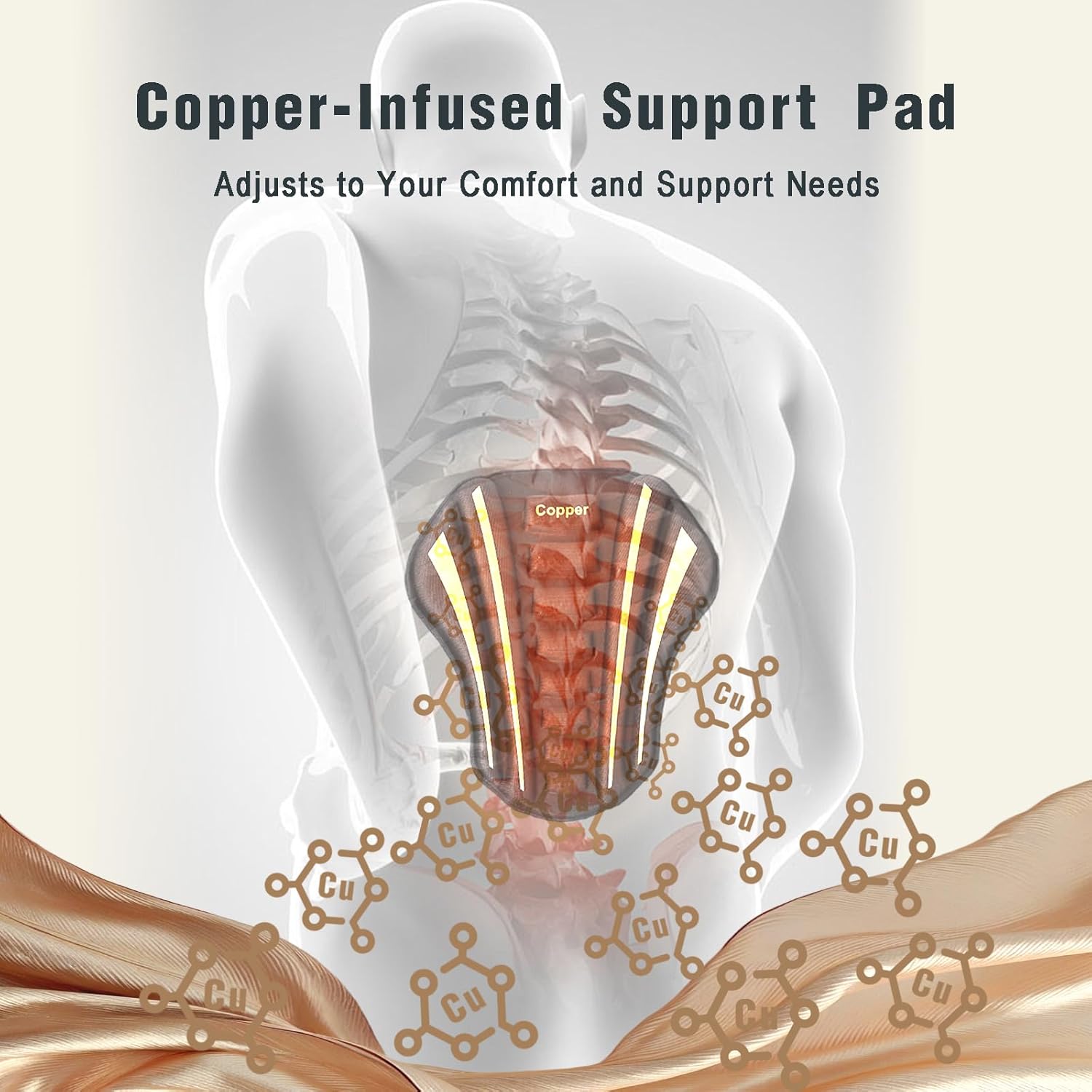 Copper Back Brace for Lower Back Pain Relief Lumbar Support Posture Pad

