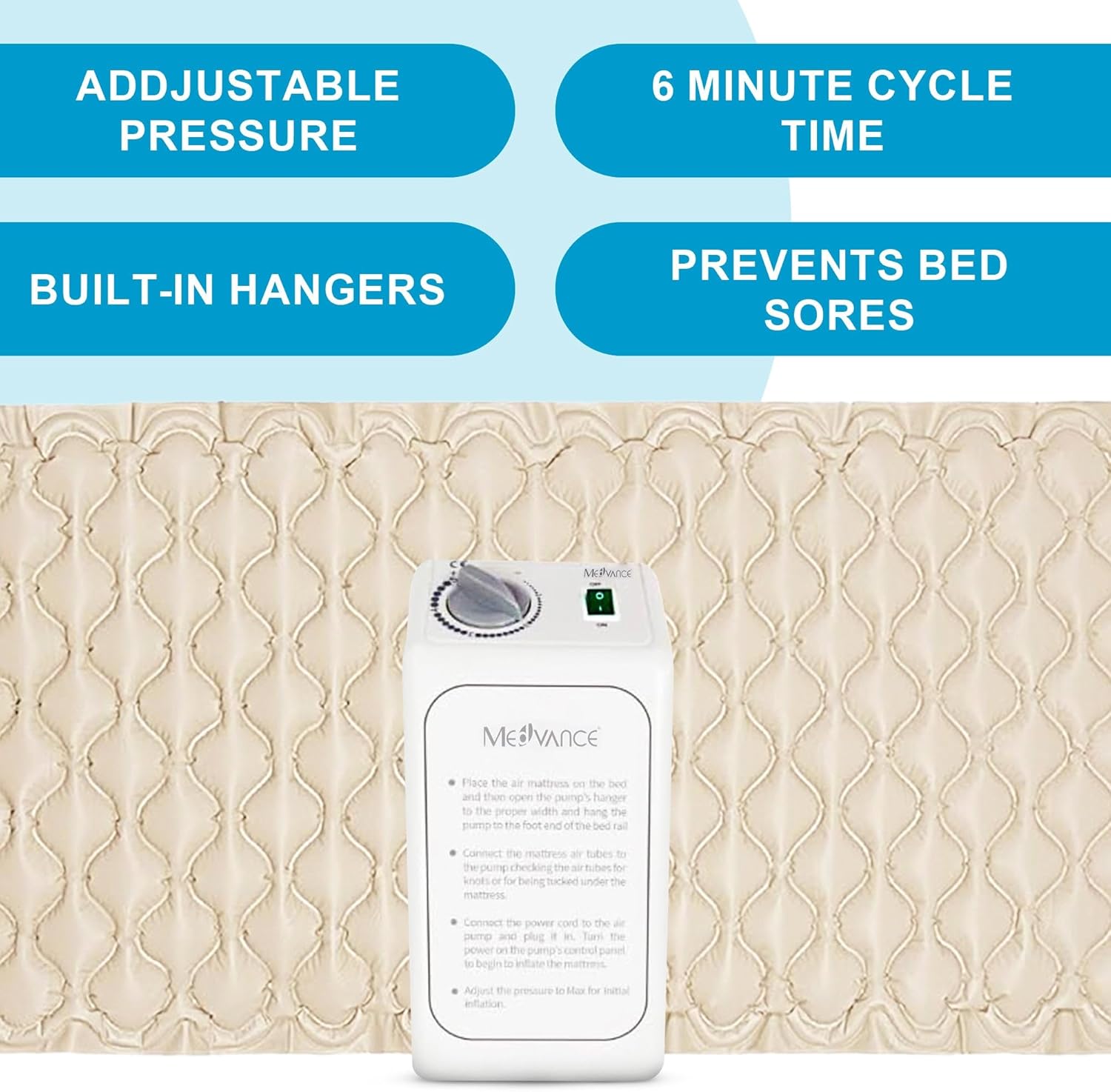 MedVance Alternating Air Pressure Mattress Pad with Ultra-Quiet Pump for Bed Sores

