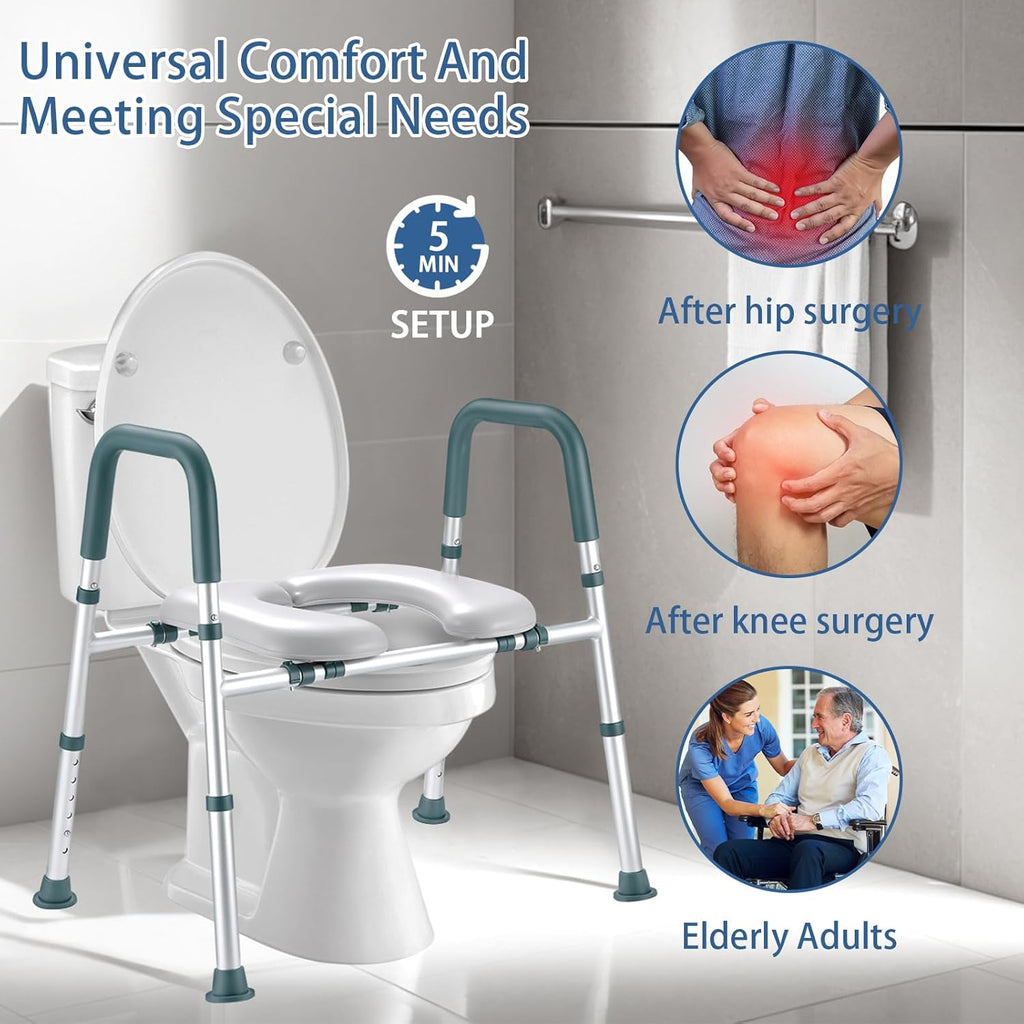 Raised Toilet Seat with Handles, Padded Toilet Seat Riser for Seniors

