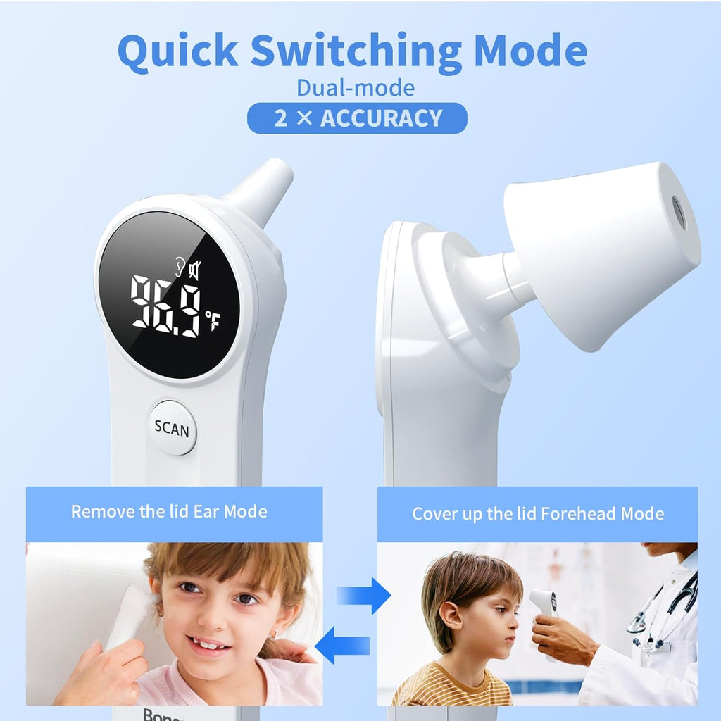 Boncare Infrared Ear and Forehead Thermometer, No Touch Digital Fever Alarm

