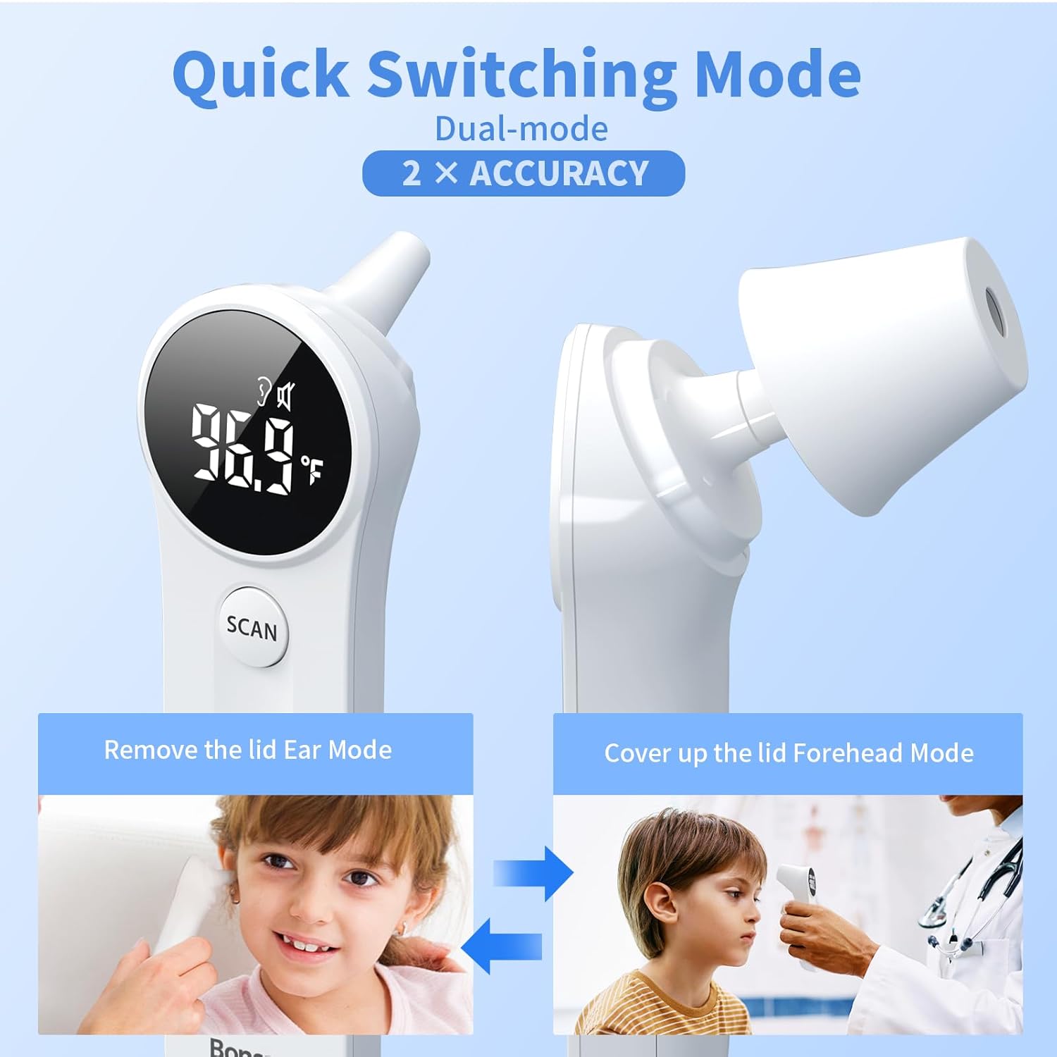 Boncare Infrared Ear and Forehead Thermometer, No Touch Digital Fever Alarm


