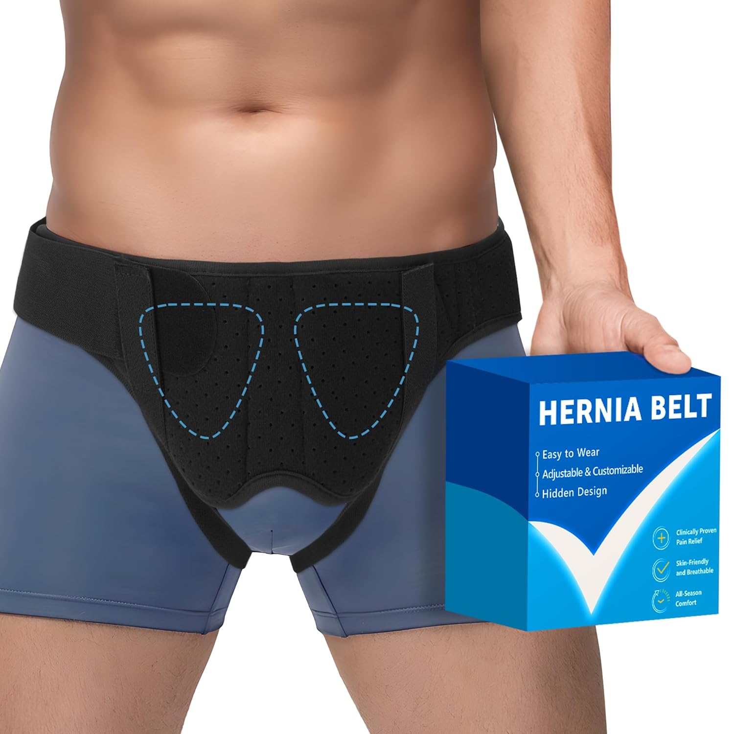 Hernia Belt for Men & Women, Inguinal Groin Support Truss with Adjustable Strap Pads

