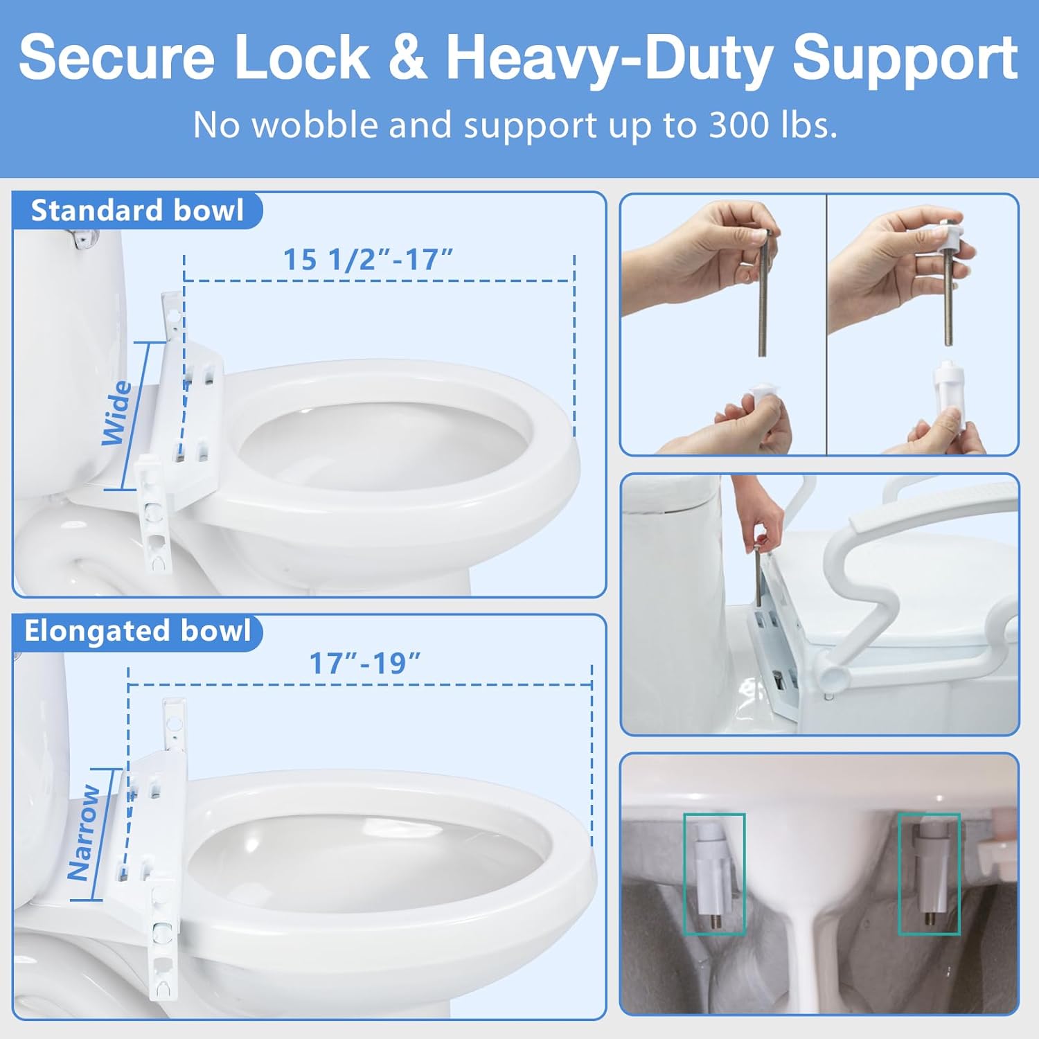 Soaids Raised Toilet Seat Riser with Handles, 3-Level Height Adjustable, 300 lb

