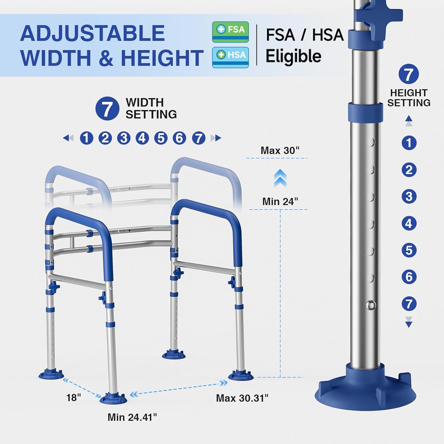 Loyoda Foldable Toilet Safety Rails for Seniors, Adjustable Frame, 350 lb Capacity

