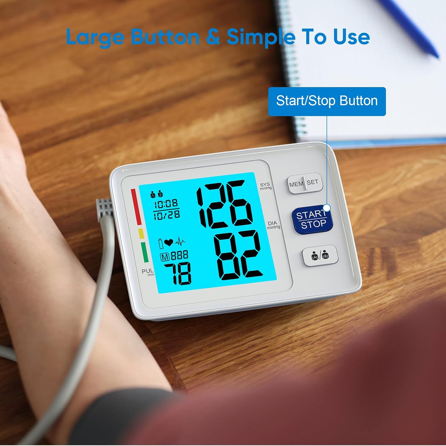 Blood Pressure Machine for Home Use with Backlit Display and Upper Arm Sleeve

