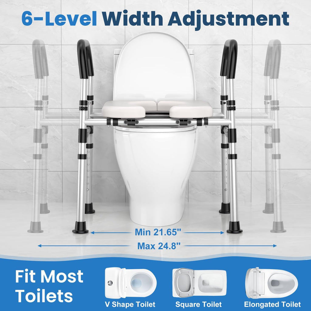 Raised Toilet Seat with Handles, Adjustable Height & Width, 400 lb Capacity

