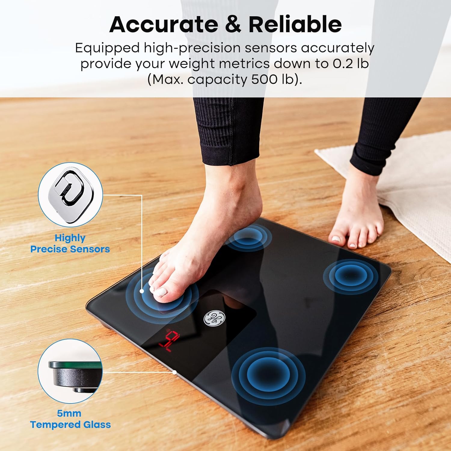 GE Digital Bathroom Scale for Body Weight with Bluetooth, 500 lb Capacity

