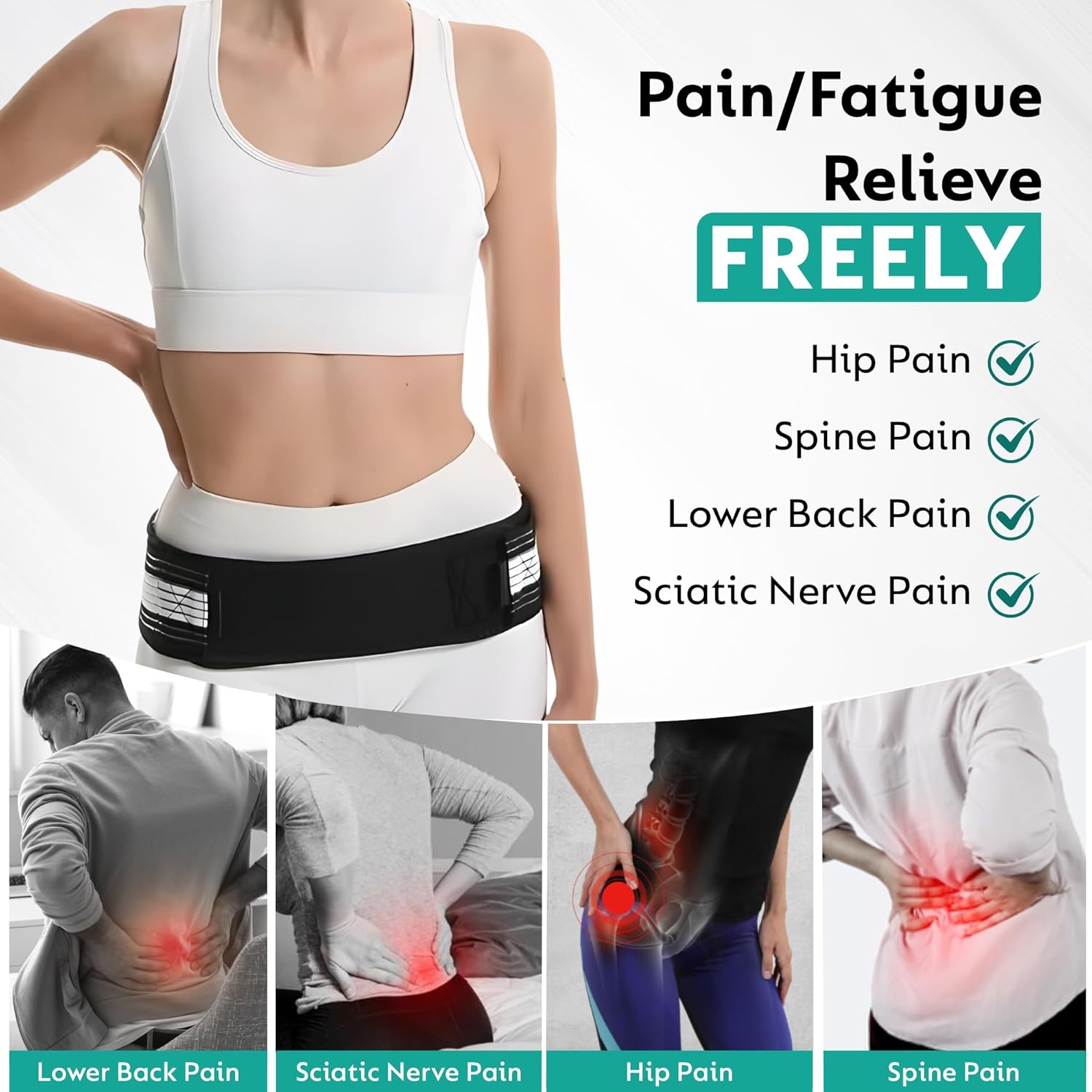 Auflex SI Joint Belt for Sciatica and Lower Back Support, Adjustable Anti-Slip Brace

