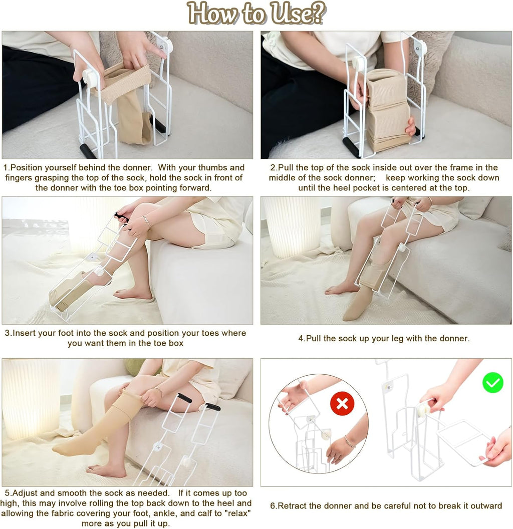 Compression Sock Aid Device with Adjustable Angle and Extended Handle, Metal

