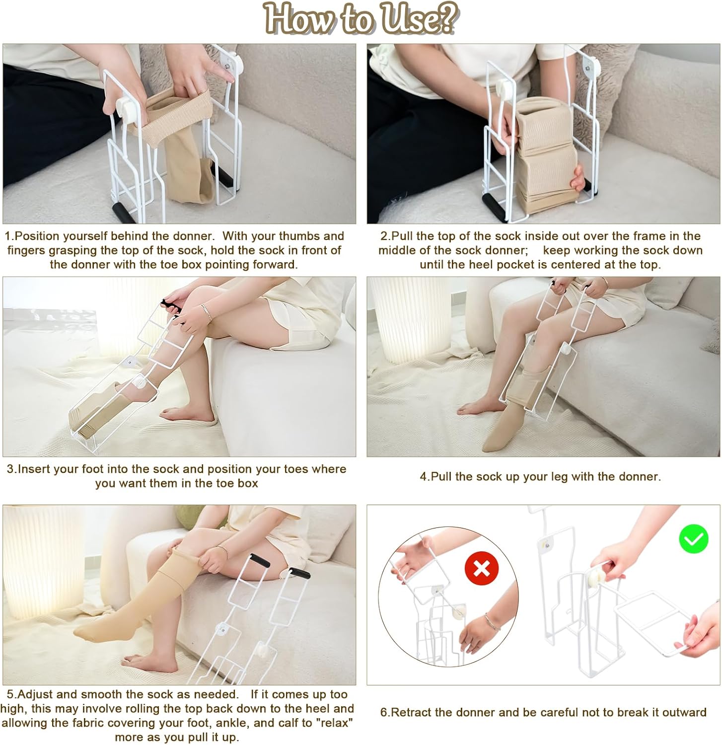 Compression Sock Aid Device with Adjustable Angle and Extended Handle, Metal

