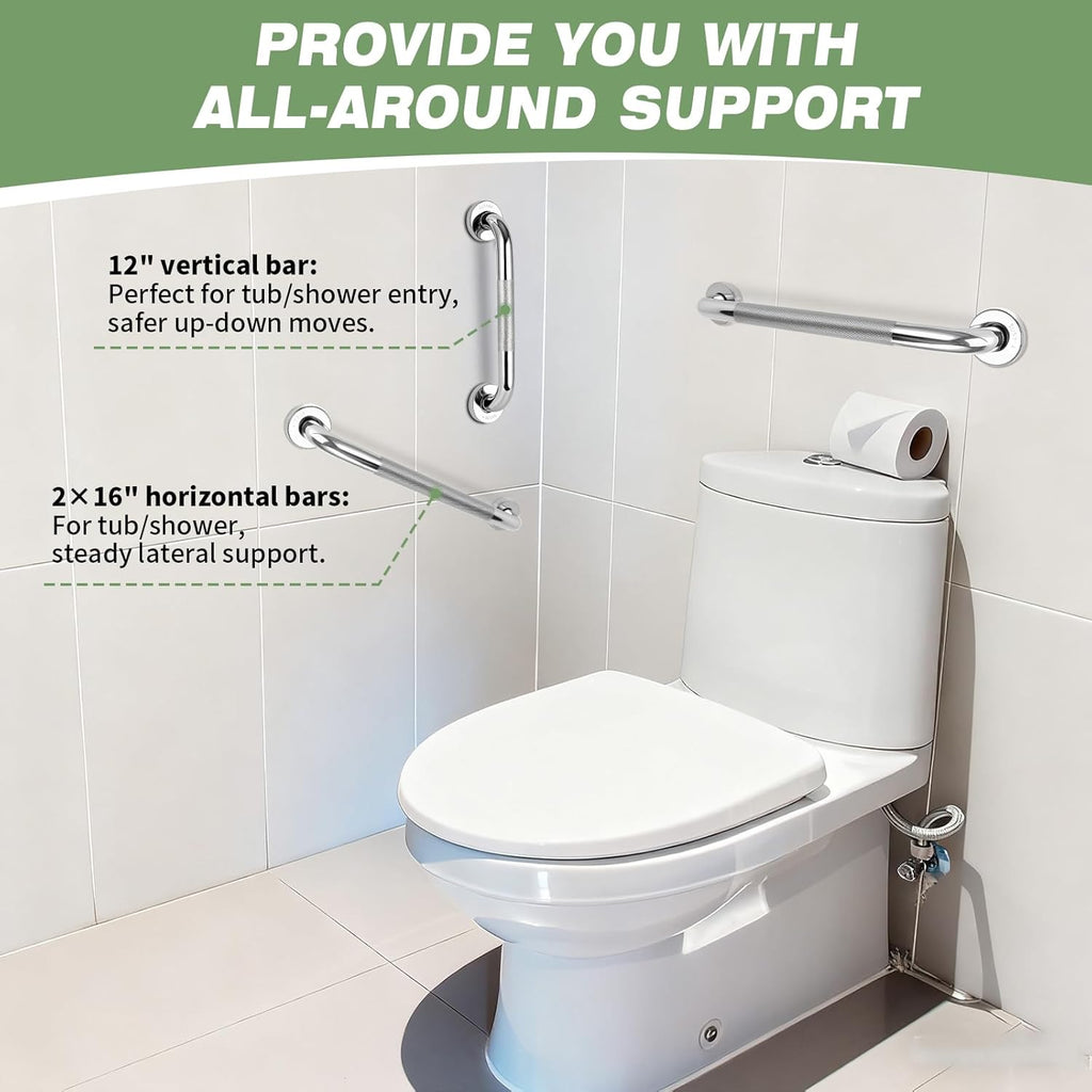 Stainless Steel Anti-Slip Grab Bar for Bathroom Shower Safety Support Handle

