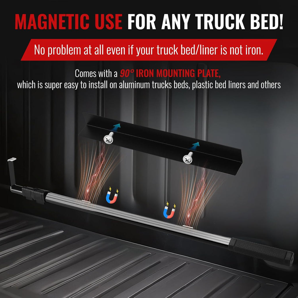 6.9 ft Telescoping Magnetic Truck Bed Grabber Tool with 2 Hooks and Mount Plate

