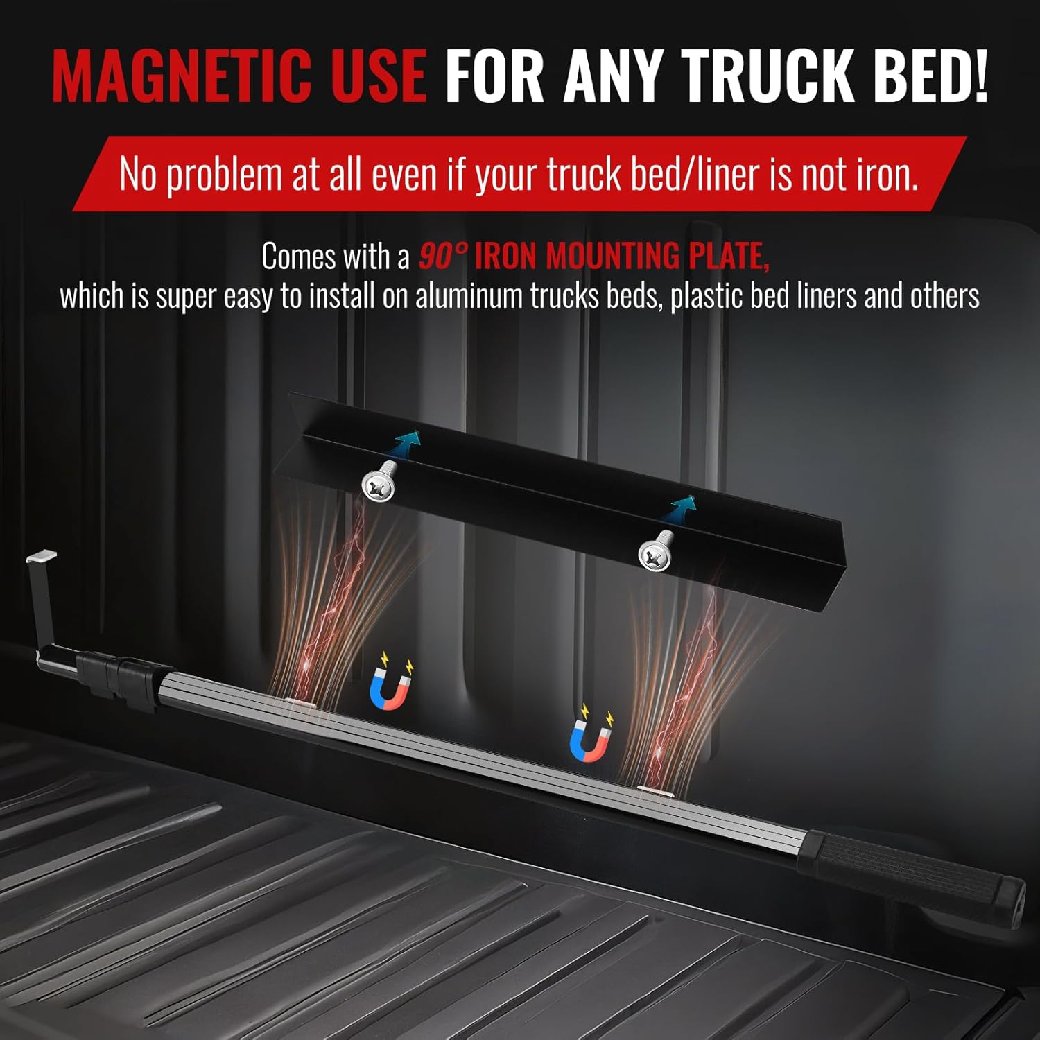 6.9 ft Telescoping Magnetic Truck Bed Grabber Tool with 2 Hooks and Mount Plate

