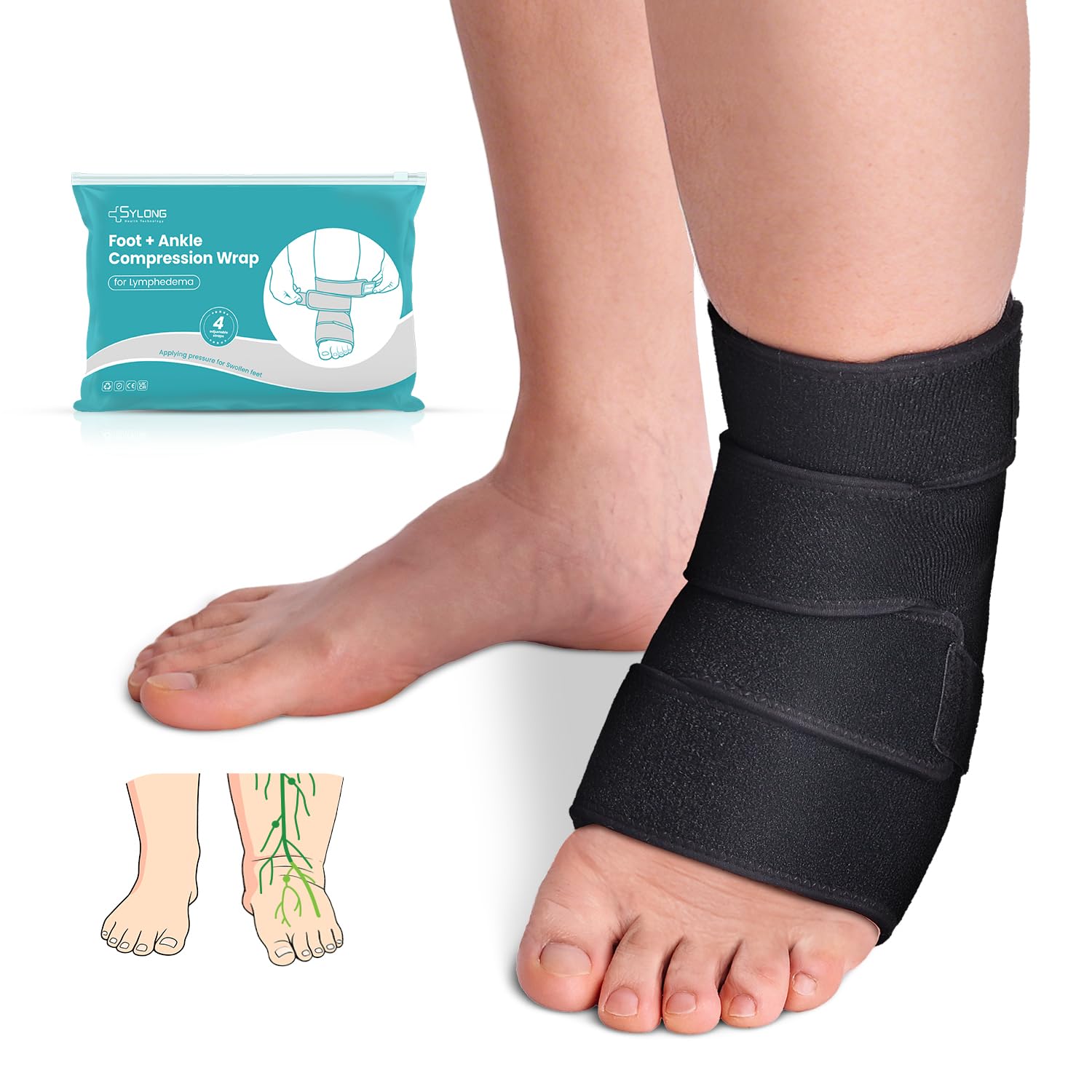 Sylong Swollen Foot & Ankle Compression Wrap Adjustable Brace Edema Sleeve

