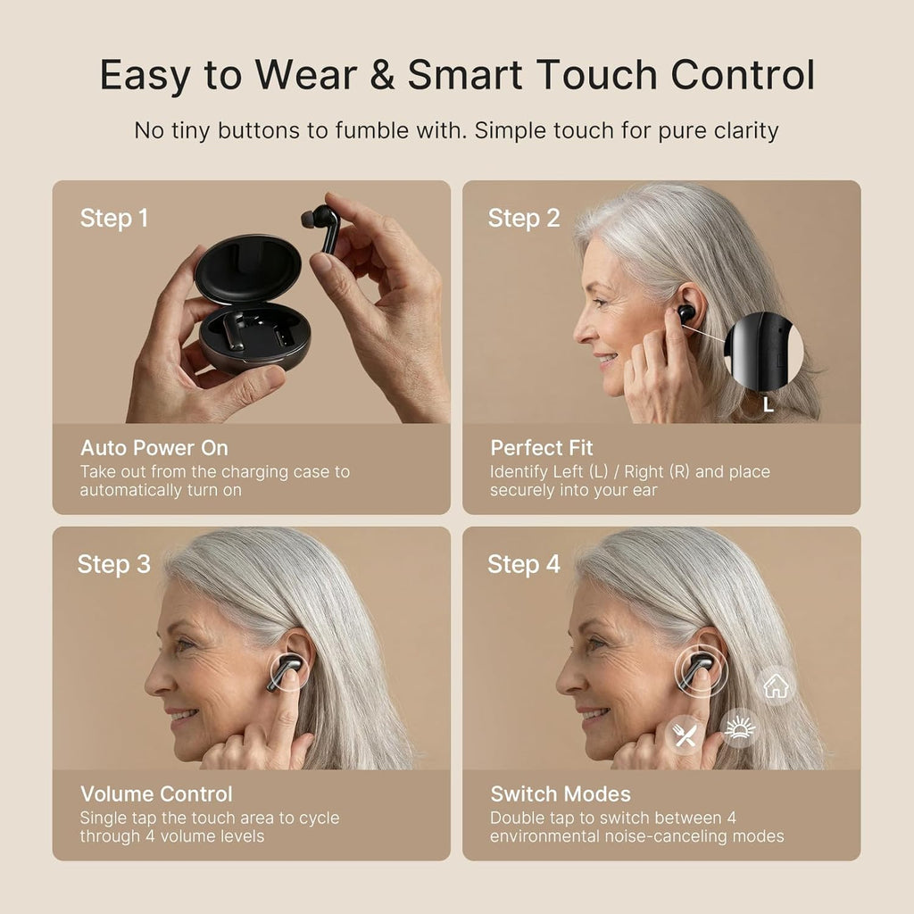 ZDEER OTC Hearing Aids Rechargeable In-Ear Noise Reduction 34-Channel Digital

