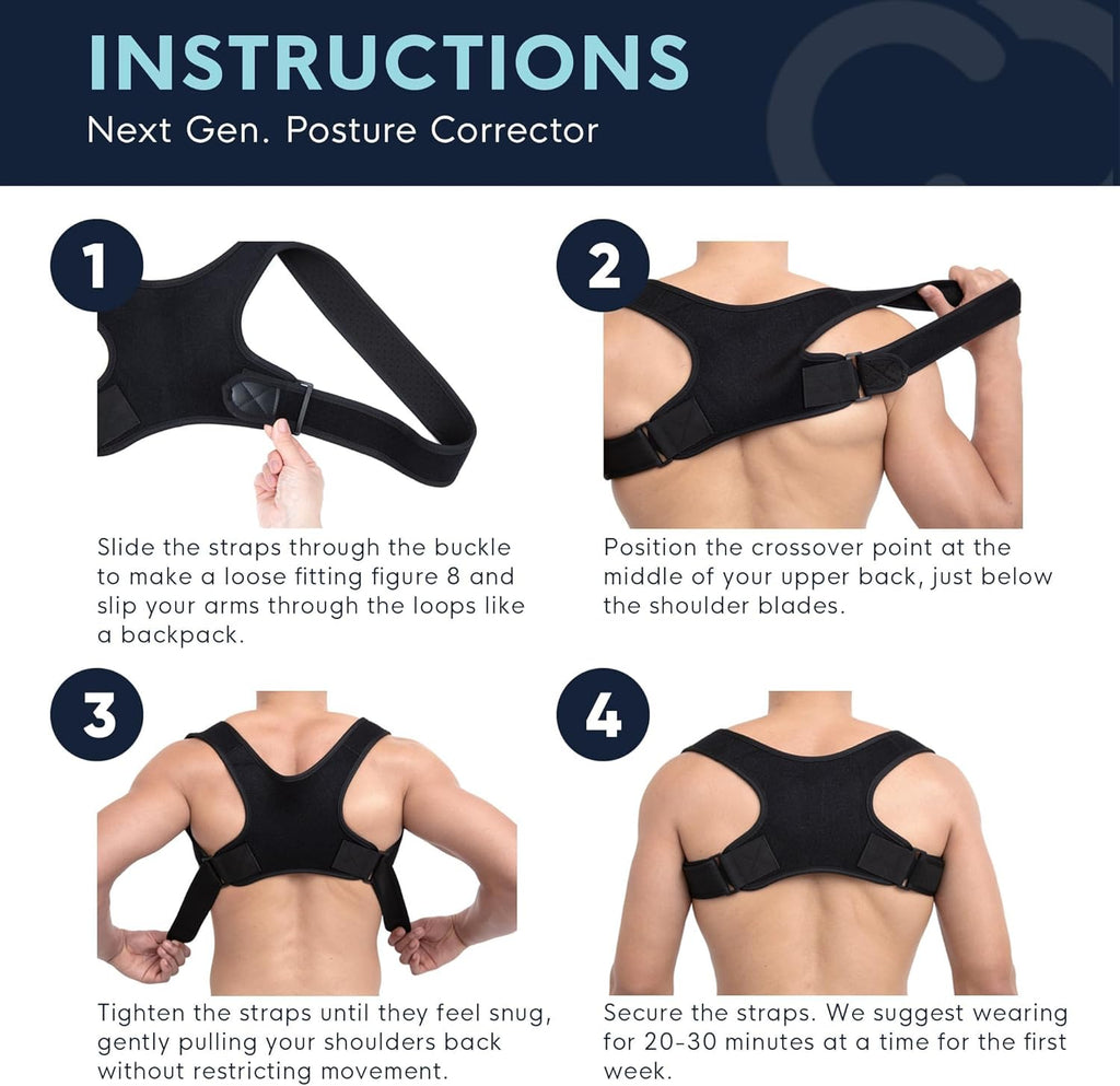 Copper Compression Posture Corrector Brace, Adjustable Upper Back & Shoulder Support

