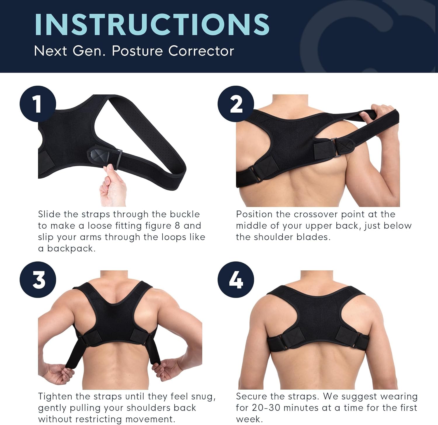 Copper Compression Posture Corrector Brace, Adjustable Upper Back & Shoulder Support

