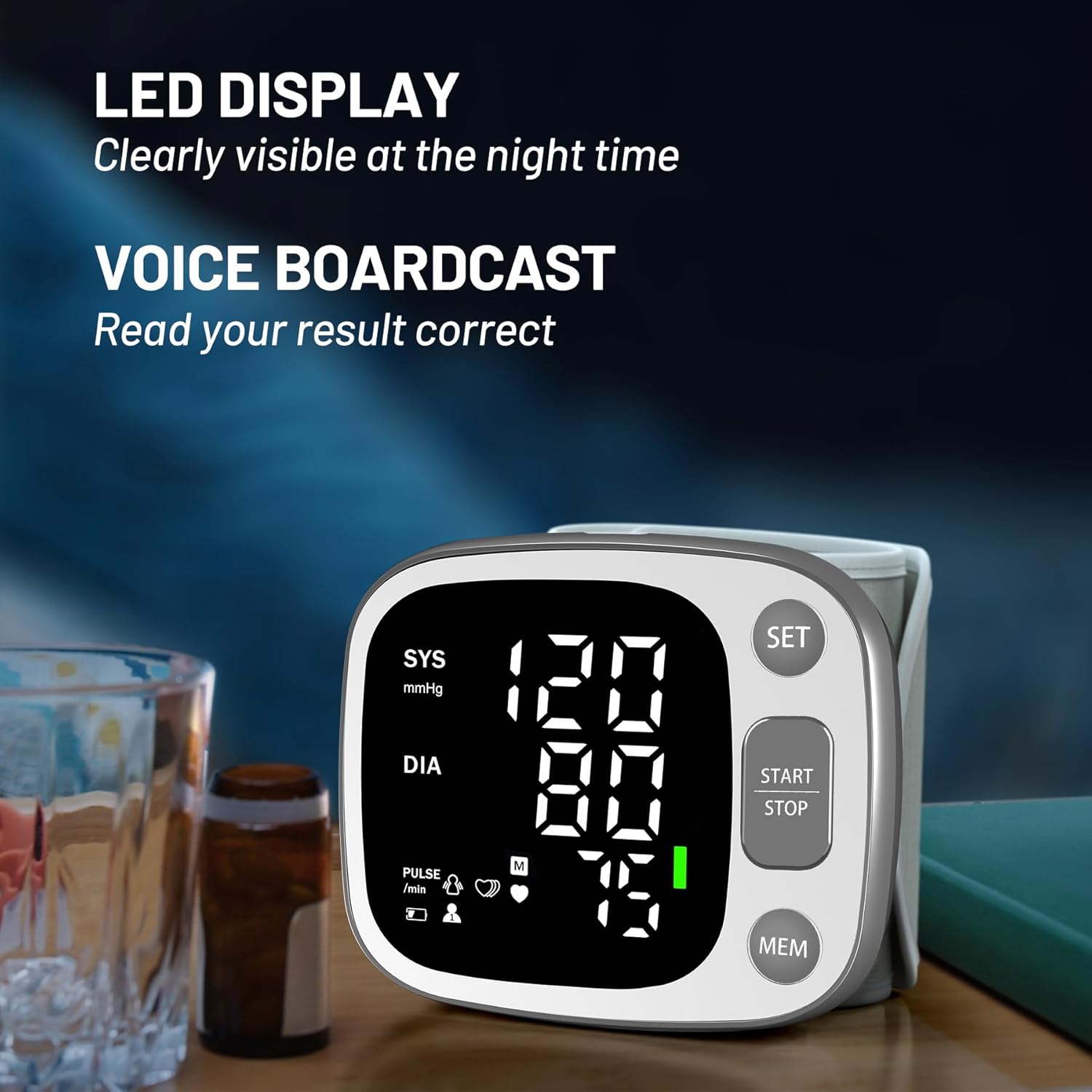 Oklar Rechargeable Wrist Blood Pressure Monitor Digital BP Machine with Voice

