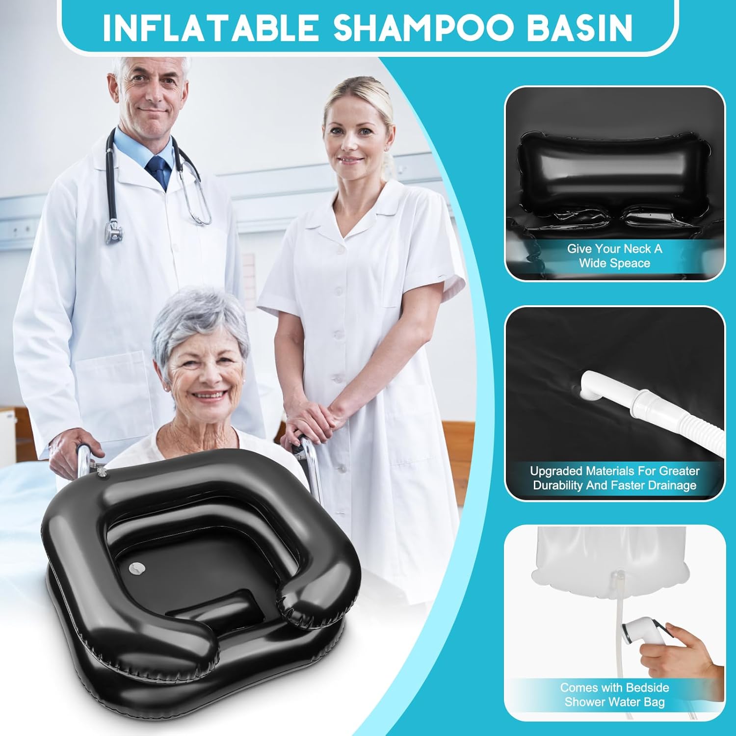 Inflatable Shampoo Basin Portable Shower Bag for Hair Washing, Bedside Detox Tub

