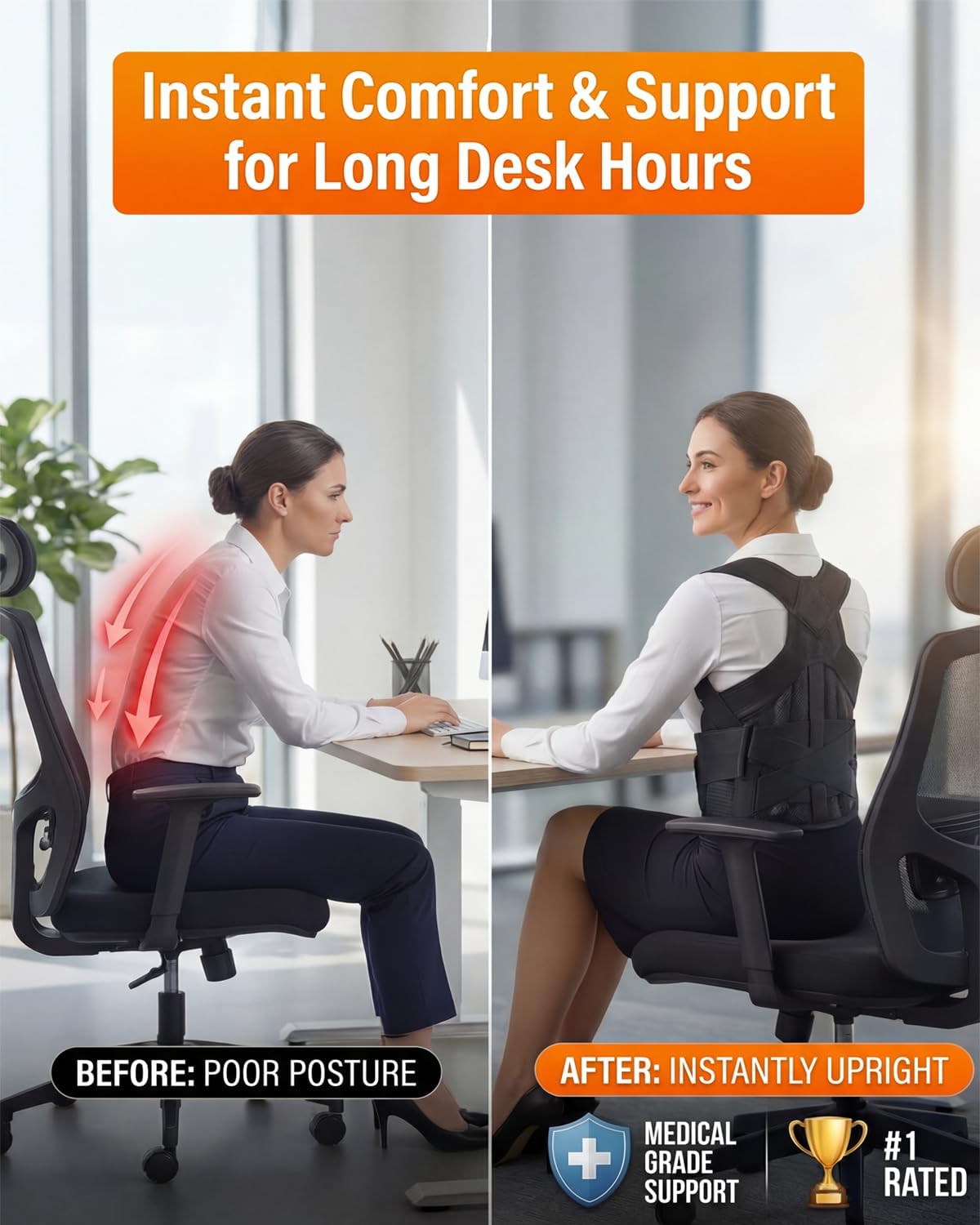 SUPERIOS SUPPORT Posture Corrector Back Brace, X-Back Lumbar Support

