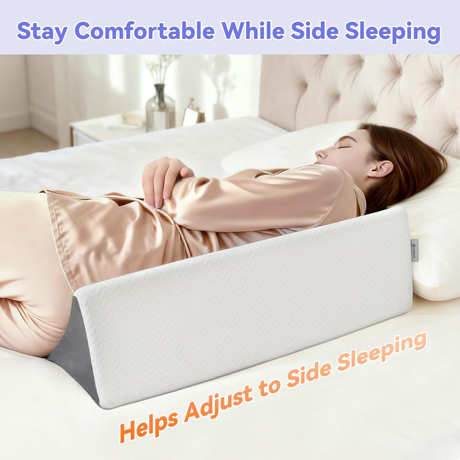 Vekkia Wedge Pillow for Side Sleeping with High-Density Foam and Back Support

