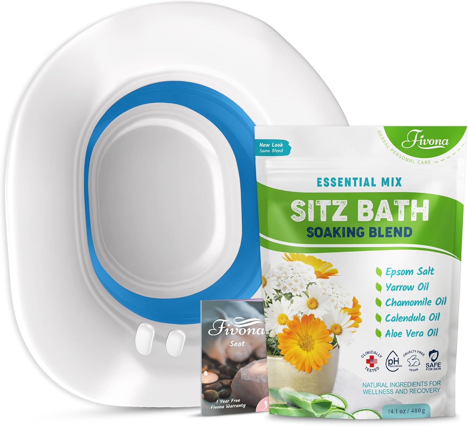 Fivona Sitz Bath Soak Kit Over Toilet Seat with Epsom Salt and Essential Oils

