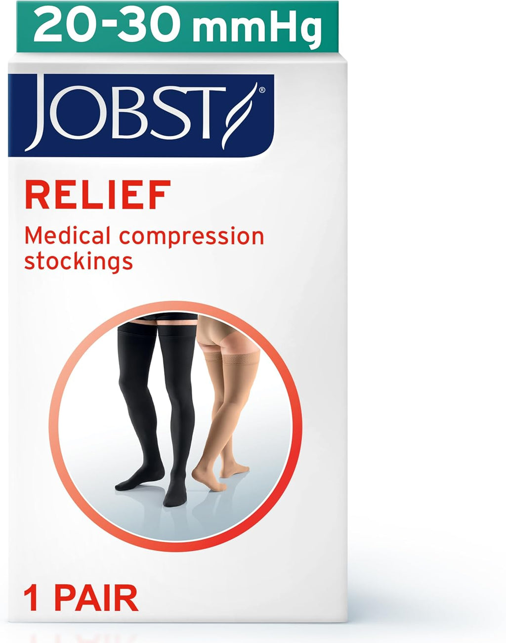 JOBST Relief 20-30 mmHg Thigh-High Compression Stockings, Open Toe, Silicone Band

