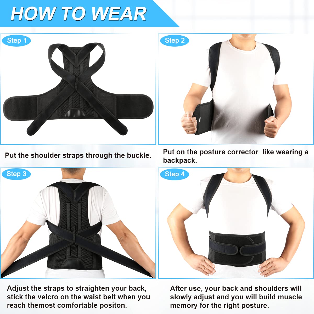 PAZAPO Posture Corrector Back Brace for Men and Women, Upper and Lower Lumbar Support

